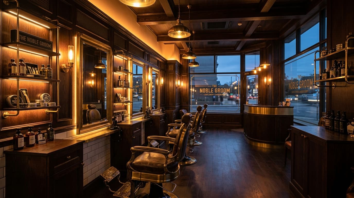 Interior sofisticado de barbearia nobre